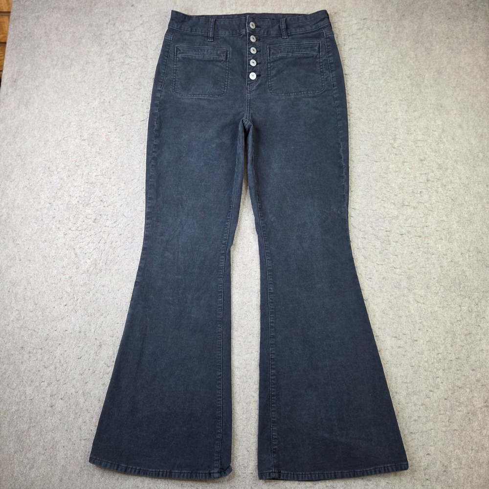American Eagle Super High Rise Flare Corduroy Pant Womens 10 Blue Gray 32x30
